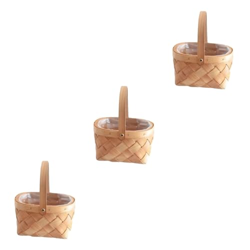 MAGICLULU 3 Stck. Blumenkorb Gewebte Weidenkorb Rattankorb mit Deckel Handkorb weben Stilvoll Handgefertigte Körbe Handgefertigter Korb Blumenkörbe Aufbewahrungskörbe hölzern von MAGICLULU
