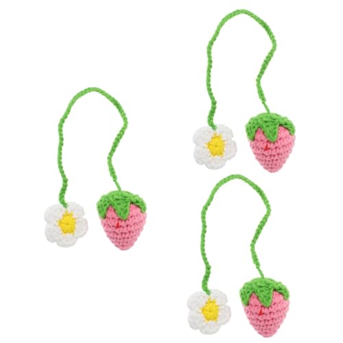 MAGICLULU 3 Stück Häkelblumen Erdbeer Anhänger Dekorativer Rückspiegel Hänger Niedliches Auto Hängeornament für Handtaschen Schlüssel Rucksäcke Handgefertigtes Design für Persönliche von MAGICLULU