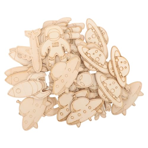 MAGICLULU 32Stücke Teiliges DIY Weltraum Themen Holzhandwerkset Unbehandelte Holzspäne für Kreative Raumdekorationen und Partys Leicht und Transportabel für Familienprojekte von MAGICLULU