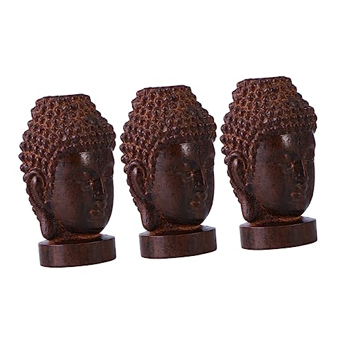 MAGICLULU 3Stücke Sakyamuni Buddha Kopf Statue Aus Holz Dekorative Holzfigur Für Meditation Und Zen Dekoration Handgefertigte Buddha Figur Für Wohnzimmer Und Garten von MAGICLULU