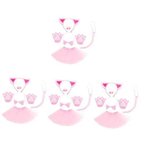MAGICLULU 4 Sätze Schweinekostüm-set Rave-maske Halloween-tutu Bausatz Schweineohren Stirnband Outfit Känguru Petticoat Stirnbänder Schweineohren Kostüm Stirnband Kostüme Rosa Gittergewebe von MAGICLULU