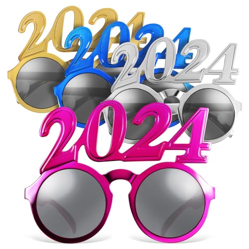 MAGICLULU 4 Stück 2024 Silvesterbrillen Gold Silber Partybrillen Glitzer Zahlenbrillen Neujahrspartyzubehör Für Die Neujahrsfeier von MAGICLULU
