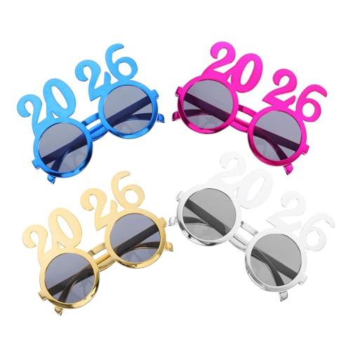 MAGICLULU 4 Stück 2026 Brille Weihnachtsbrille Frohes neues Partyzubehör Party Sonnenbrille Lustige Sonnenbrille schicke neujahrsbrille Frohes neues Jahr Neujahrsfeierbrille Partybrille Stk von MAGICLULU