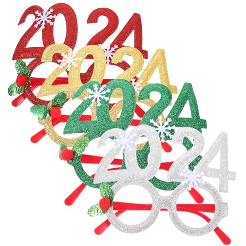 MAGICLULU 4 Stück Neujahrsbrillen mit Glitzer Lustige Foto Requisiten für Silvesterfeiern Kostümzubehör für Erwachsene und Partydekoration von MAGICLULU