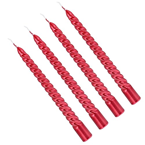 MAGICLULU 4 Stück Rote Lange Spiral Kerzen Teiliges Rauchfreie Stabkerzen für Geburtstagstorte Festliche Tischdekoration für Hochzeit Weihnachten und Partyatmosphäre von MAGICLULU