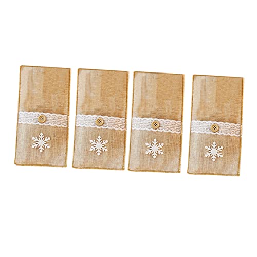 MAGICLULU 4 Stück Teiliges Weihnachts Bestecktaschen aus Natürlichem Leinenstoff Atmungsaktiv und Umweltfreundlich Stilvolle Silberwarenhalter für Restaurant Party und Festliche von MAGICLULU