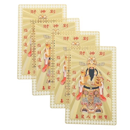 MAGICLULU 4 Stück chinesische Feng Shui-Amulettkarte mit dem Gott des Reichtums, Glücksbringer, Brieftasche, Telefondekor für Glück, symbolisiert Wohlstand und Erfolg von MAGICLULU