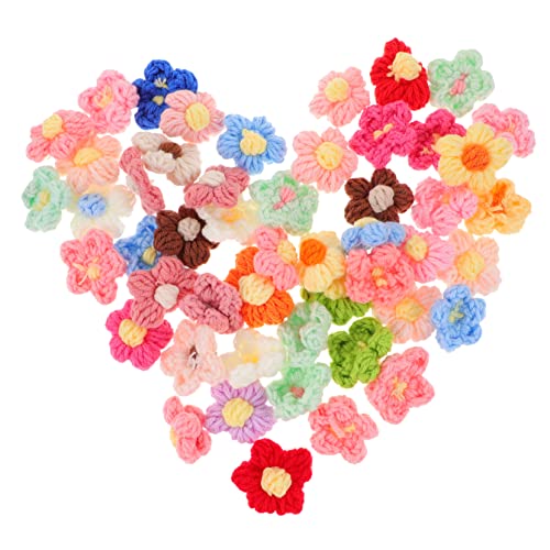 MAGICLULU 50 Stück Häkelblumen Aufnäher Dekorative Accessoires aus Wolle für Diy Bastelprojekte zum Verzieren von Kleidung Taschen und Zufällige Farbe von MAGICLULU