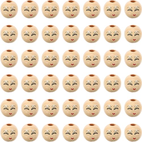 MAGICLULU 50 Stück Lächeln-Gesicht-Holzperlen Natürliches Gesicht Kugel-Holzperlen Unvollendete Perlen Mit Gesicht Für Die Herstellung Von Schmuck Armbändern Und Halsketten von MAGICLULU