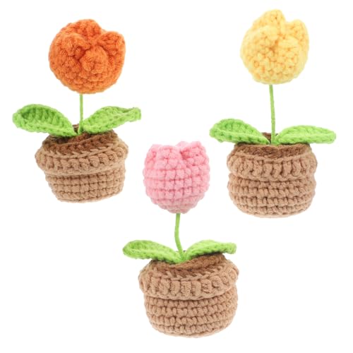 MAGICLULU 6 Stck Teiliges Häkelblumen Mini Tulpen im Topf Handgefertigte Deko Kunstpflanzen für Büro Zuhause Auto von MAGICLULU