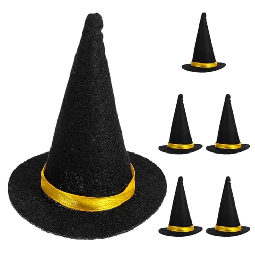 MAGICLULU 6 Stück Mini-hexenhüte aus Filz, Winzige Zaubererhüte, Handgefertigte Weinflaschen-dekoration, Klein zum Basteln, Halloween-party-dekoration (schwarz) von MAGICLULU