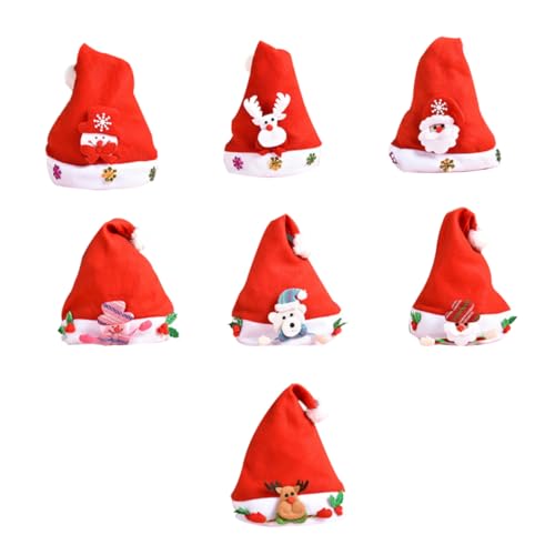 MAGICLULU 7 Stück Teiliges Weihnachtsmützen Set mit Santa Claus Kostüm Mützen Festliche Xmas Hüte für Mädchen und Jungen für Weihnachtsfeiern und Cosplay mit Süßen Figuren und Hochwertiger von MAGICLULU