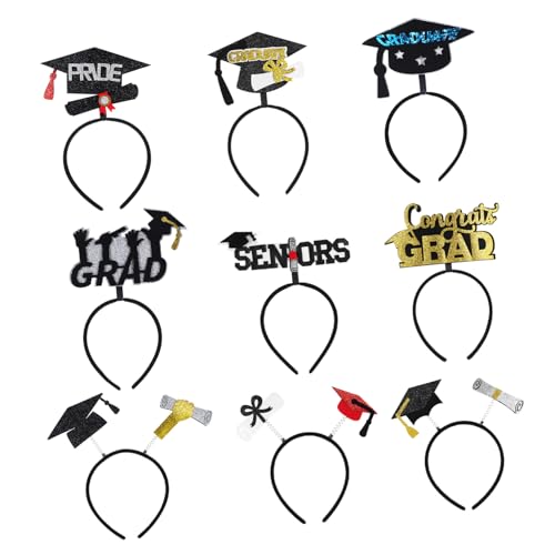 MAGICLULU 9 Stück Teiliges Abschluss Stirnband Set Dekorative Kopfbedeckung für Abschlussfeiern aus Kunststoff und Filz Bequem und für Graduierte und Studenten von MAGICLULU