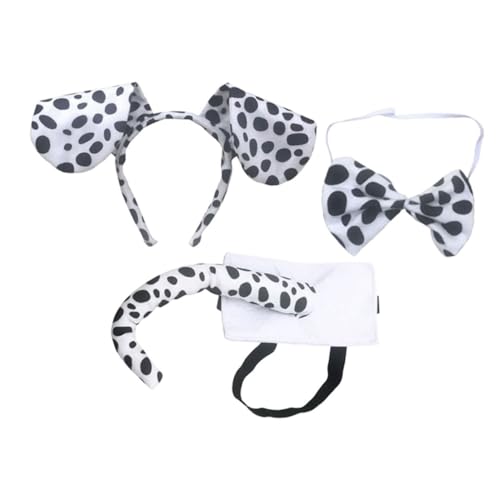 MAGICLULU Cosplay Set Hundeohren Haarreif mit Antirutsch Süßer Dalmatiner Ohren Stirnband Dekorative Schleife und Bequemes Kostümzubehör für Erwachsene für Party und Fasching von MAGICLULU