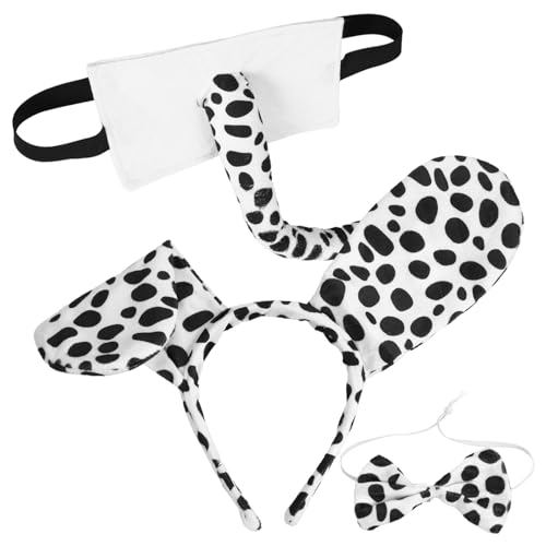 MAGICLULU Dalmatiner-Hundekostüm-Set Plüsch-Welpenohren Stirnband Und Fliege Tier-Kostüm Dalmatiner-Partyzubehör Für Geburtstag Cosplay-Party-Dekoration von MAGICLULU