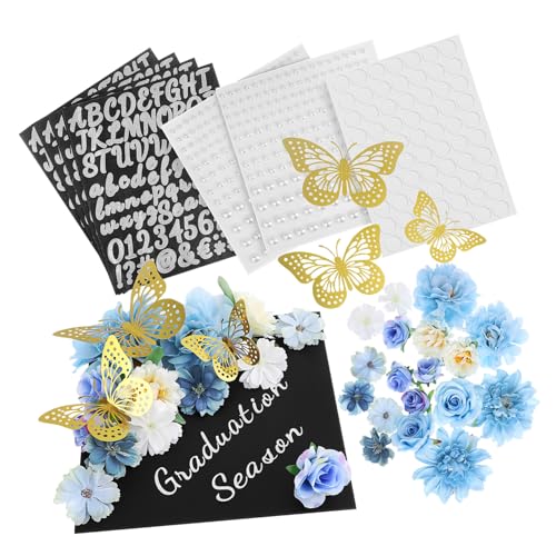 MAGICLULU Graduation Cap Topper Set Teilig PVC Robust mit Schmetterlingen Blumen Einfache Installation Dekorative Abschlusskappen Accessoires für Kreative Feiergestaltung von MAGICLULU