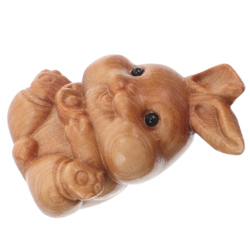 MAGICLULU Handgeschnitzte Holzfigur Hase mit Holzornament Glücksbringer Tischdekoration Büro Charmanter Bunny für Wohlstand und Positive Energie von MAGICLULU