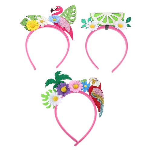 MAGICLULU Hawaiianisches Flamingo-stirnband, 3-teiliger Flamingo-blumen-haarreif, Tropische Luau-dekorationen für Sommer-strand-halloween-party-zubehör von MAGICLULU