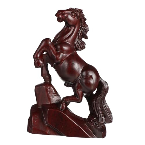 MAGICLULU Holzpferdefigur Stehend Handgeschnitzt Als Tischdeko Gartenornament Und Wohnaccessoire in Kompakten Dimensionen Für Schreibtisch Und Bücherregal von MAGICLULU