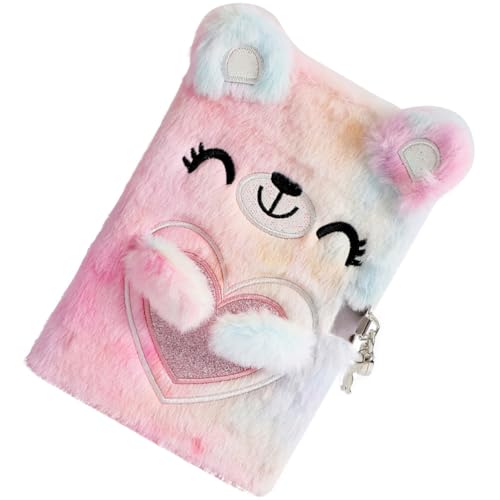 MAGICLULU Kawaii Notizbuch mit Plüschcover und Schloss Cartoon-bär Design Tagebuch für Mädchen Notizblock für Junge Mädchen für Freunde und Familie von MAGICLULU
