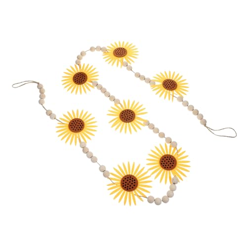 MAGICLULU Rustikale Holzperlen Girlande mit Kreativem Sonnenblumen Design Handgefertigte Beaded String Wanddekoration Langlebige Natürliche Holzperlen Kette für Wohnzimmer und Festtagsdeko von MAGICLULU