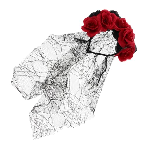 MAGICLULU Schwarzes Halloween Haarreif mit Blumen und Kurzem Schleier Dekoratives Stirnband für Frauen Leichtes Party Accessoire für Kostüm und Alltag Bequemer Sitz für Mottopartys und von MAGICLULU