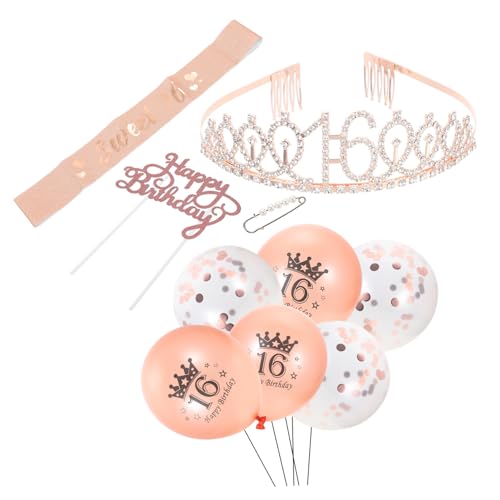 MAGICLULU Teiliges Für Geburtstagsfeiern Roségoldene Krone Schärpe Und Ballon Dekorationen Für Geburtstag Perfekte Kuchen Und Party Dekorationen Für Mädchen MAGICLULU Teiliges Für Geburtstagsfeiern Roségoldene Krone Schärpe Und Ballon Dekorationen Für Geburtstag Perfekte Kuchen Und Party Dekorationen Für Mädchen von MAGICLULU