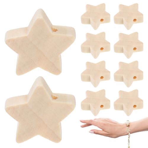 "MAGICLULU“ Unvollendete sternförmige lose Holzperlen, 50 Stück Holzsternperlen mit Loch, fünfzackige Sternperlen, unlackierte Holzsternperlen für die Schmuckherstellung, Armband, Halskette, DIY-Hand von MAGICLULU