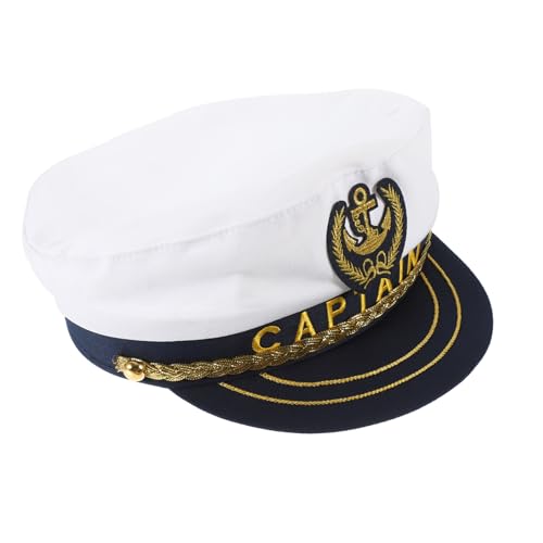 MAGICLULU Verstellbare Matrosenmütze für Erwachsene Weiß Unisex Boot Captain Hat für Party Cosplay Segler Kostüm Zubehör von MAGICLULU