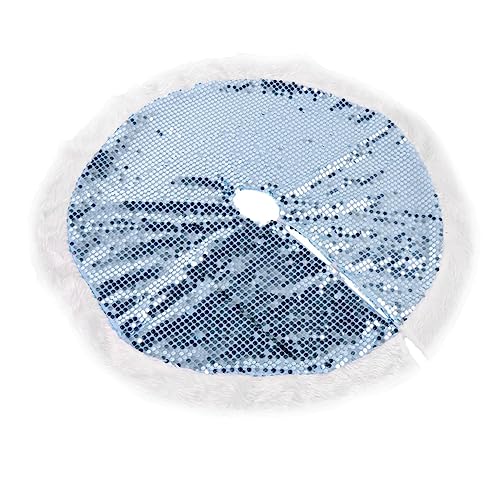 MAGICLULU Weicher Weihnachtsbaumrock mit Hellblauen Pailletten Kuscheliger Samtstoff Waschbarer Weihnachtsdeko Teppich für Wohn und Schlafzimmer Festliche Baumdecke für Party und Zuhause von MAGICLULU