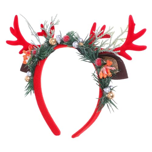 MAGICLULU Weihnachtliches Rentier-haarreif Roten Geweihen und Grünen Akzenten Leichtes Bequemes Stirnband für Festliche Partys Cosplay und Weihnachtsfeiern Spielerisches Accessoire für Damen von MAGICLULU
