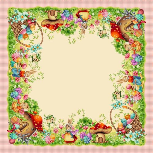 Ostertischdecken aus Gobeline, Jacquard-Verarbeitung, Frühling und Sommer, ideal als Geschenk und Tischdekoration mit Ostermotiven, hergestellt in Italien (4 Personen 140 x 140 cm, Magic) von MAGIE DI CASA