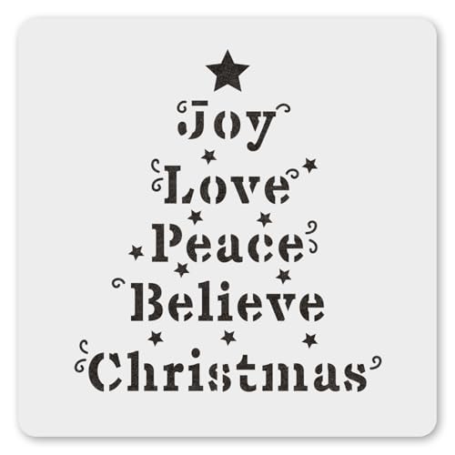 MAGJUCHE Joy Love Peace Weihnachtsbaum-Schablone, 15,2 cm, wiederverwendbare Schablone für Wandmalerei, DIY, Basteln, Dekoration von MAGJUCHE