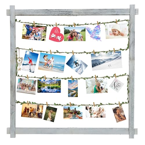Foto-Anzeigetafel mit 35 Clips aus Holz Bilderrahmen Collage Dekor Tisch Wandbehang Dekoration Bilder Organizer Holzhalter zum Aufhängen von Fotos, Kunstwerken, Postkarten, Grußkarten (weiß) von MAGLADY