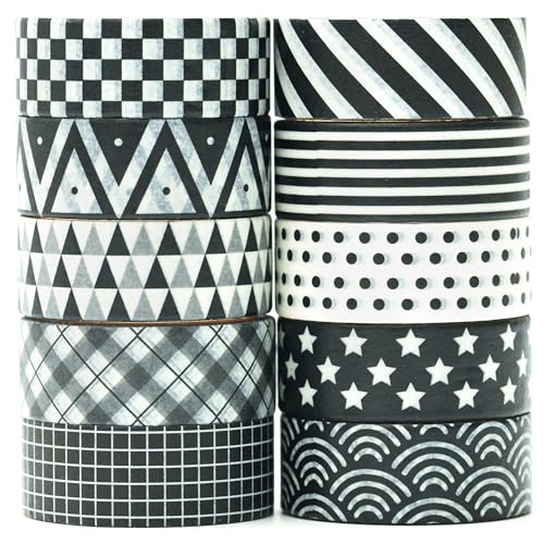 MAGLITT Gitter Washi Tape Set 10 Rollen Schottenstoff Schwarz Weiß Dekoratives Klebeband Bunt für Scrapbooking, Bullet Tagebuch, Planer, Geschenkverpackung MAGLITT Gitter Washi Tape Set 10 Rollen Schottenstoff Schwarz Weiß Dekoratives Klebeband Bunt für Scrapbooking, Bullet Tagebuch, Planer, Geschenkverpackung von MAGLITT