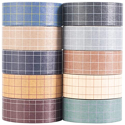 MAGLITT Grid Washi Tape Set 10 Rollen Schottenstoff Dekoratives Klebeband Bunt für Scrapbooking, Bullet Tagebuch, Planer, Geschenkverpackung (Fog City) von MAGLITT