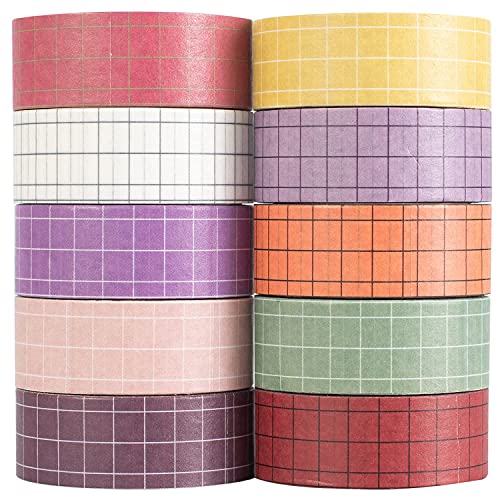 MAGLITT Grid Washi Tape Set 10 Rollen Schottenstoff Dekoratives Klebeband Bunt für Scrapbooking, Bullet Tagebuch, Planer, Geschenkverpackung (Tulip) von MAGLITT