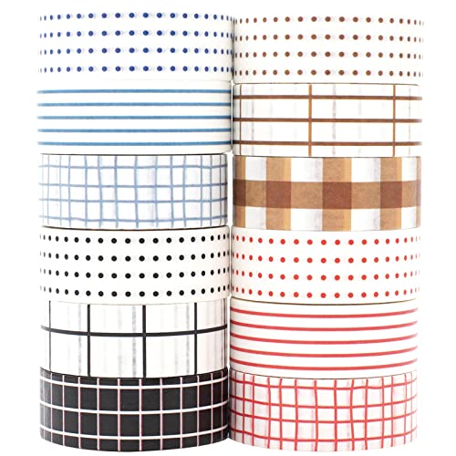 MAGLITT Grid Washi Tape Set 12 Rollen Schottenstoff Dekoratives Klebeband Bunt für Scrapbooking, Bullet Tagebuch, Planer, Geschenkverpackung von MAGLITT