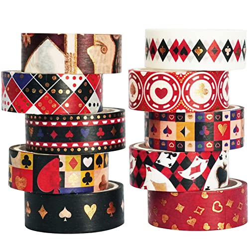 MAGLITT Schürhaken Washi Tape Set 10 Rollen Schottenstoff Dekoratives Klebeband Bunt für Scrapbooking, Bullet Tagebuch, Planer, Geschenkverpackung (Poker) von MAGLITT