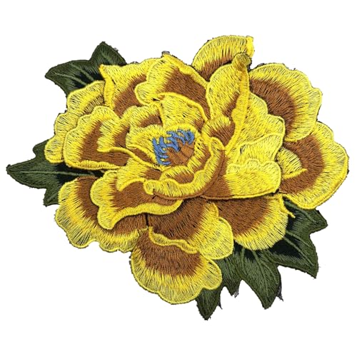 1 x farbige Stickerei-Aufnäher, Applikation, DIY-Zubehör, bestickter Aufnäher zum Aufbügeln oder Aufnähen für Jacken, Kleidung, Kleid, Jeans, Hut, Rucksäcke, Kleidung (gelbe Blume) von MAGNEECH