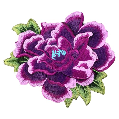 1 x farbige Stickerei-Aufnäher, Applikation, DIY-Zubehör, bestickter Aufnäher zum Aufbügeln oder Aufnähen für Jacken, Kleidung, Kleid, Jeans, Hut, Rucksäcke, Kleidung (lila Blume) von MAGNEECH