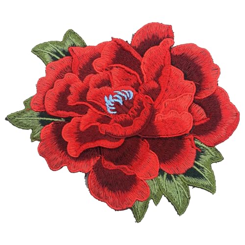 1 x farbige Stickerei-Aufnäher, Applikation, DIY-Zubehör, bestickter Aufnäher zum Aufbügeln oder Aufnähen für Jacken, Kleidung, Kleider, Jeans, Hut, Rucksäcke, Kleidung (rote Blume) von MAGNEECH