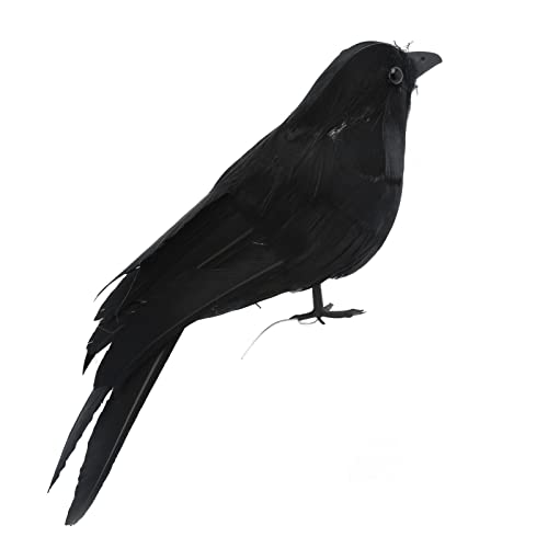 MAGT Realistische Federrae, Schwarze Federvögel, Halloween-Dekorationszubehör, gruselige Partydekoration (Schwarze Augen) von MAGT