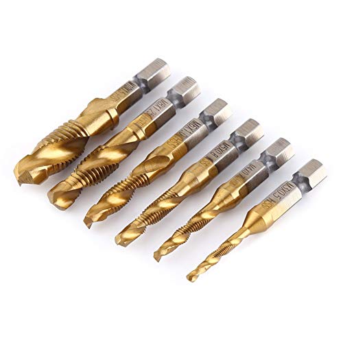 MAGT Gewindebohrer Set, 6 Stück 1/4'' Gewindeschneider Set HSS M3-M10 Bohrer Set Sechskantschaft Gewinde Titannitriert Bohrer Und Tap Bits von MAGT