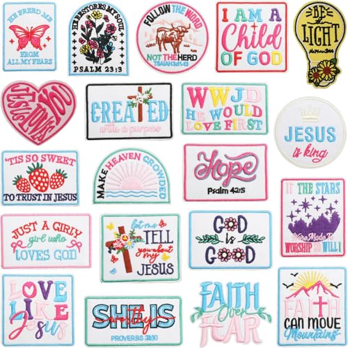 20 Stück rosa christliche Aufnäher zum Aufnähen / Aufbügeln, Reparaturapplikation, lustig, niedlich, bestickt, für T-Shirts, Jacken, Jeans, Westen, Hüte, Rucksäcke 20 Stück rosa christliche Aufnäher zum Aufnähen / Aufbügeln, Reparaturapplikation, lustig, niedlich, bestickt, für T-Shirts, Jacken, Jeans, Westen, Hüte, Rucksäcke von MAHAI