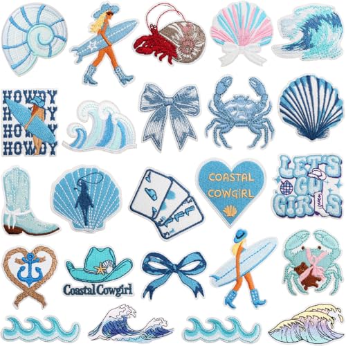 24 Stück Coastal Cowgirl Aufnäher zum Aufnähen / Aufbügeln, Reparaturapplikation Sommer Ozean bestickte Flicken für T-Shirts, Jacken, Jeans, Westen, Hüte, Rucksäcke 24 Stück Coastal Cowgirl Aufnäher zum Aufnähen / Aufbügeln, Reparaturapplikation Sommer Ozean bestickte Flicken für T-Shirts, Jacken, Jeans, Westen, Hüte, Rucksäcke von MAHAI