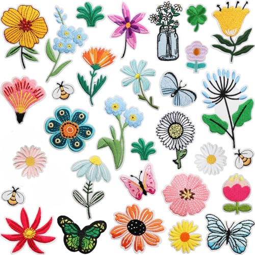 31 Stück Blumen-Patches zum Aufbügeln, Retro-Blumenmuster, zum Aufnähen oder Aufbügeln, Reparaturapplikation, lustig, niedlich, bestickt, für T-Shirts, Jacken, Jeans, Westen, Hüte, Rucksäcke 31 Stück Blumen-Patches zum Aufbügeln, Retro-Blumenmuster, zum Aufnähen oder Aufbügeln, Reparaturapplikation, lustig, niedlich, bestickt, für T-Shirts, Jacken, Jeans, Westen, Hüte, Rucksäcke von MAHAI