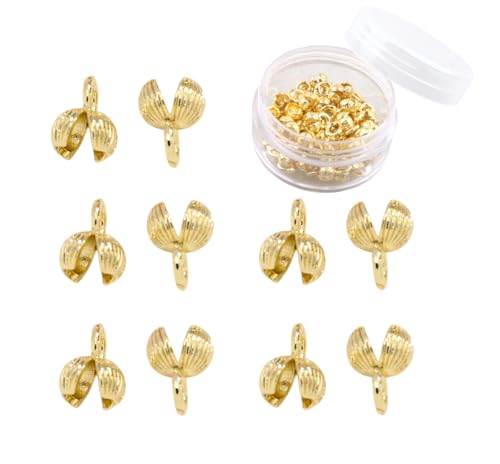 1 Box mit 100 Stück Messing mit echt vergoldeten Perlenspitzen, Knotenabdeckungen, 4 mm, Quetschperlen für DIY-Schmuckherstellung (14 Karat Gold) von MAHAVIMOKSA