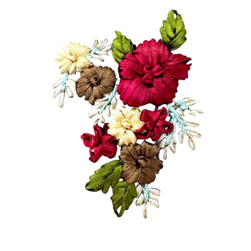 2 x dunkelrote 3D-Blumen-Stickerei-Flicken zum Selbermachen, Nähen, Kleidung, Dressing, Dekoration von MAHAVIMOKSA