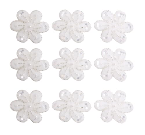 3D-Glitzerperle, Spitzenband, Blumen-Applikation zum Nähen, Hochzeitskleid, Kleidung, Zubehör, Dekoration, 8,5 cm, Weiß, 19 Stück von MAHAVIMOKSA